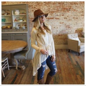 BOGO🏷Cream Ribbed High Low Cardigan with Tie